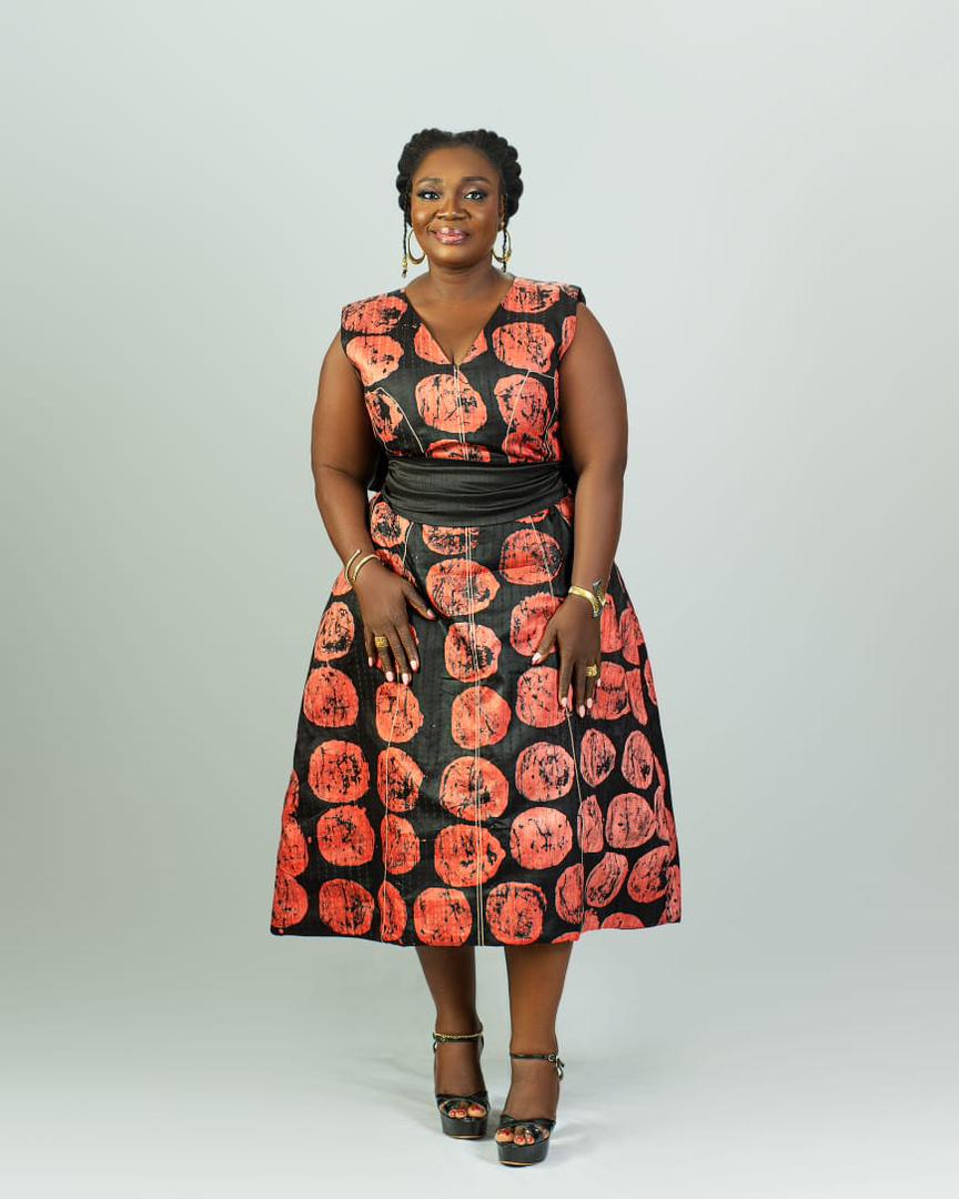 short flare dress, Adire dress, limited edition African fashion, red and black gown, cotton Adire dress, patterned threading detail, size 16 exclusive