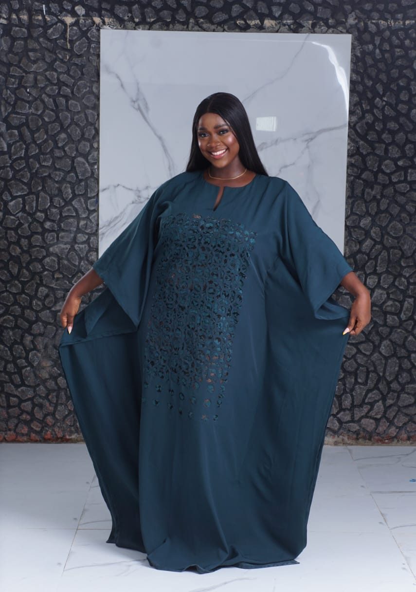 bubu gown styles for owambe showing a butterfly bubu gown name Luba made by ahdookeh fashion