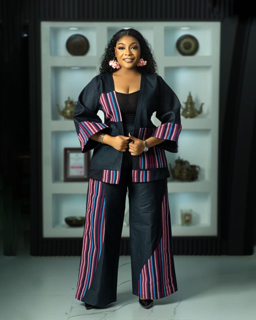 professional two piece styles for ladies showing a woman wearing a professional two piece styles called Queen made by Ahdookeh Fashion
