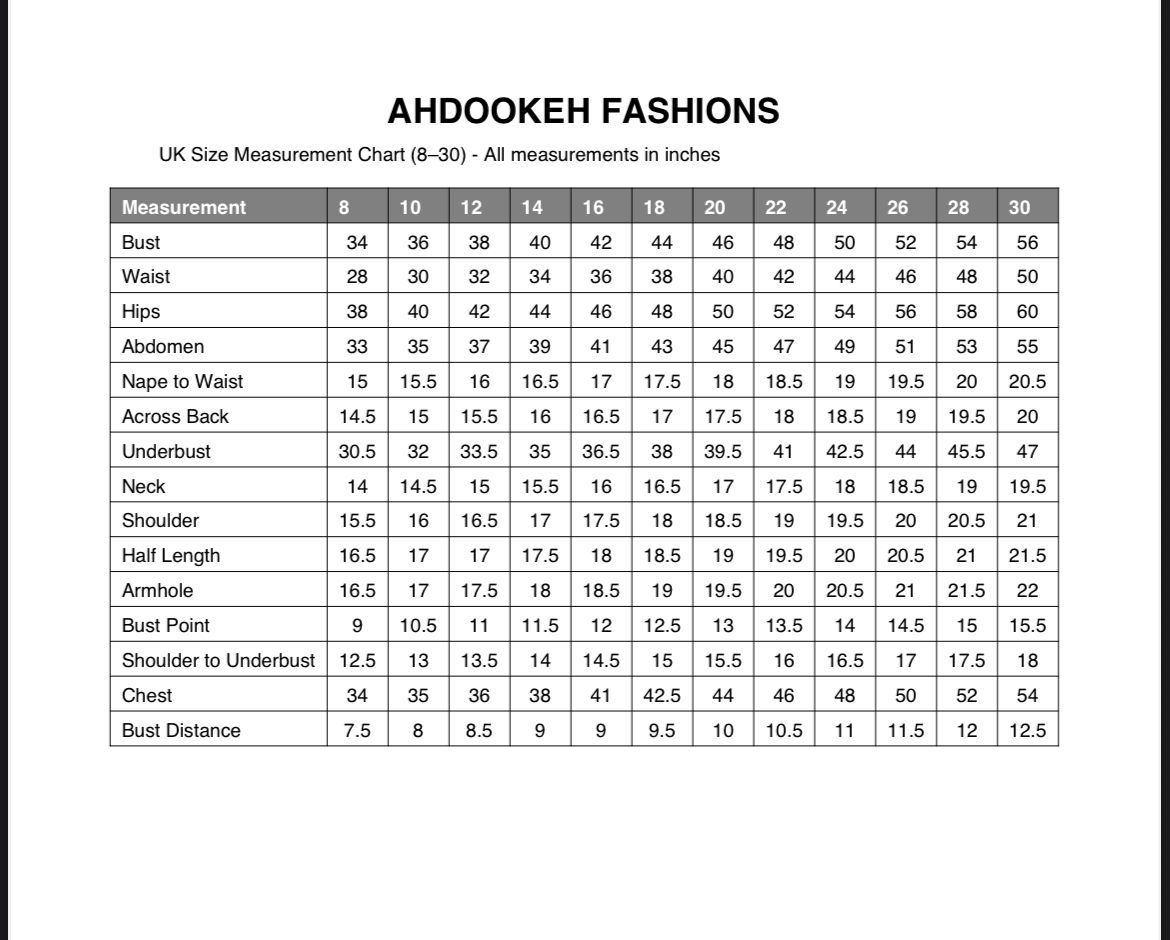 ahdookeh fashion size chart picture